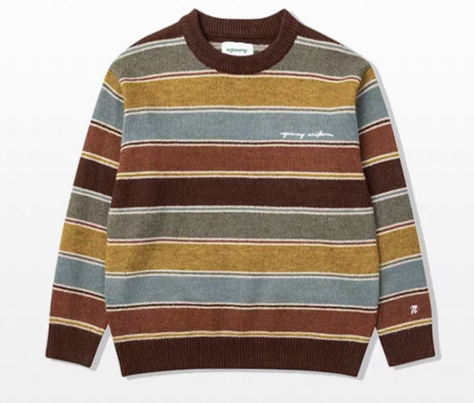 Brown Striped Patchwork Sweater